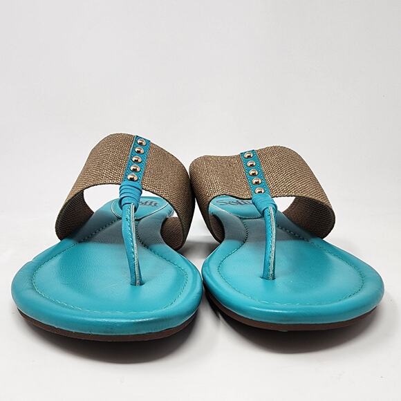 Sofft Sandals Women 7M Ameda Turquoise and Gold Thong Leather Textile Flat - Picture 3 of 9